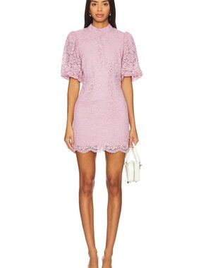 Steve Madden Diya Lace Puff Sleeve Mini Dress Mauve Size 8 RUNS SMALL Fits 0